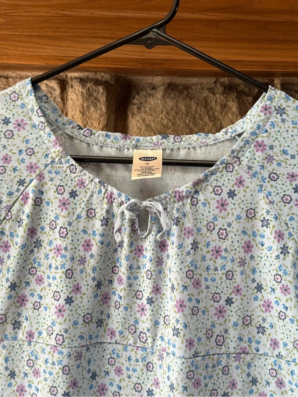 Girls Old Navy Light Blue Floral Tie-Front Short Sleeve Top
